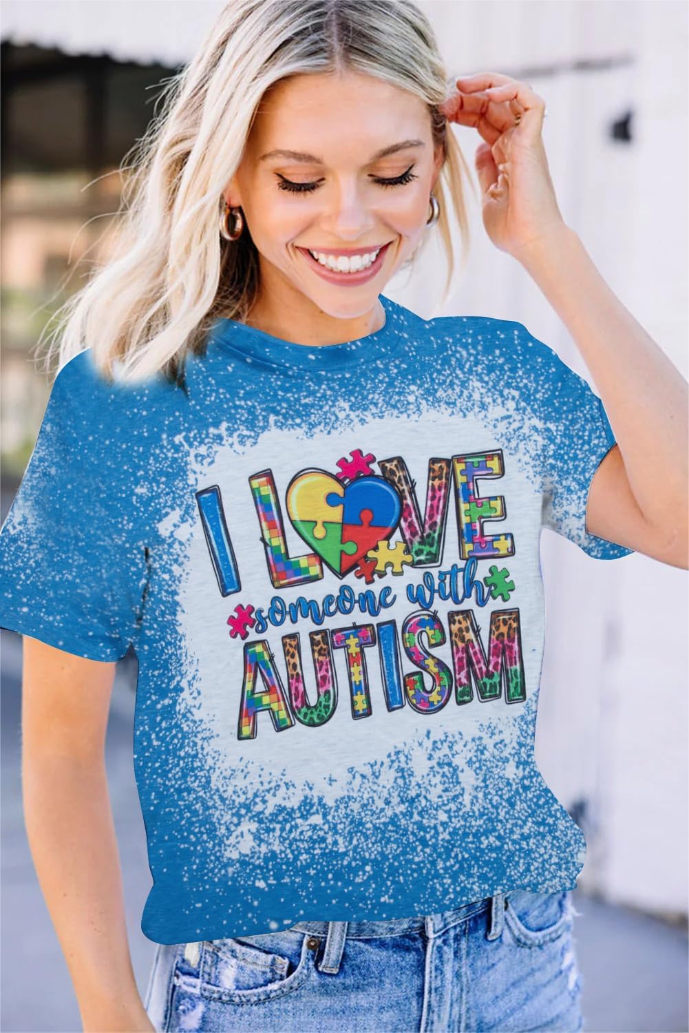 Autism Awareness Shirt Women Autism Shirts Autism Support Tops in April Blue Autism Mom Clothes Special Education Tees