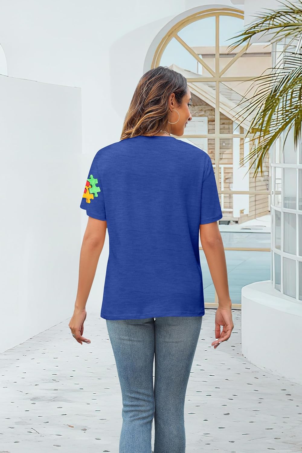 MYHALF Women Autism Awareness Shirt Teacher Autism Shirts Autism Mom Tshirt Blue Ribbon Graphic Tee Tops