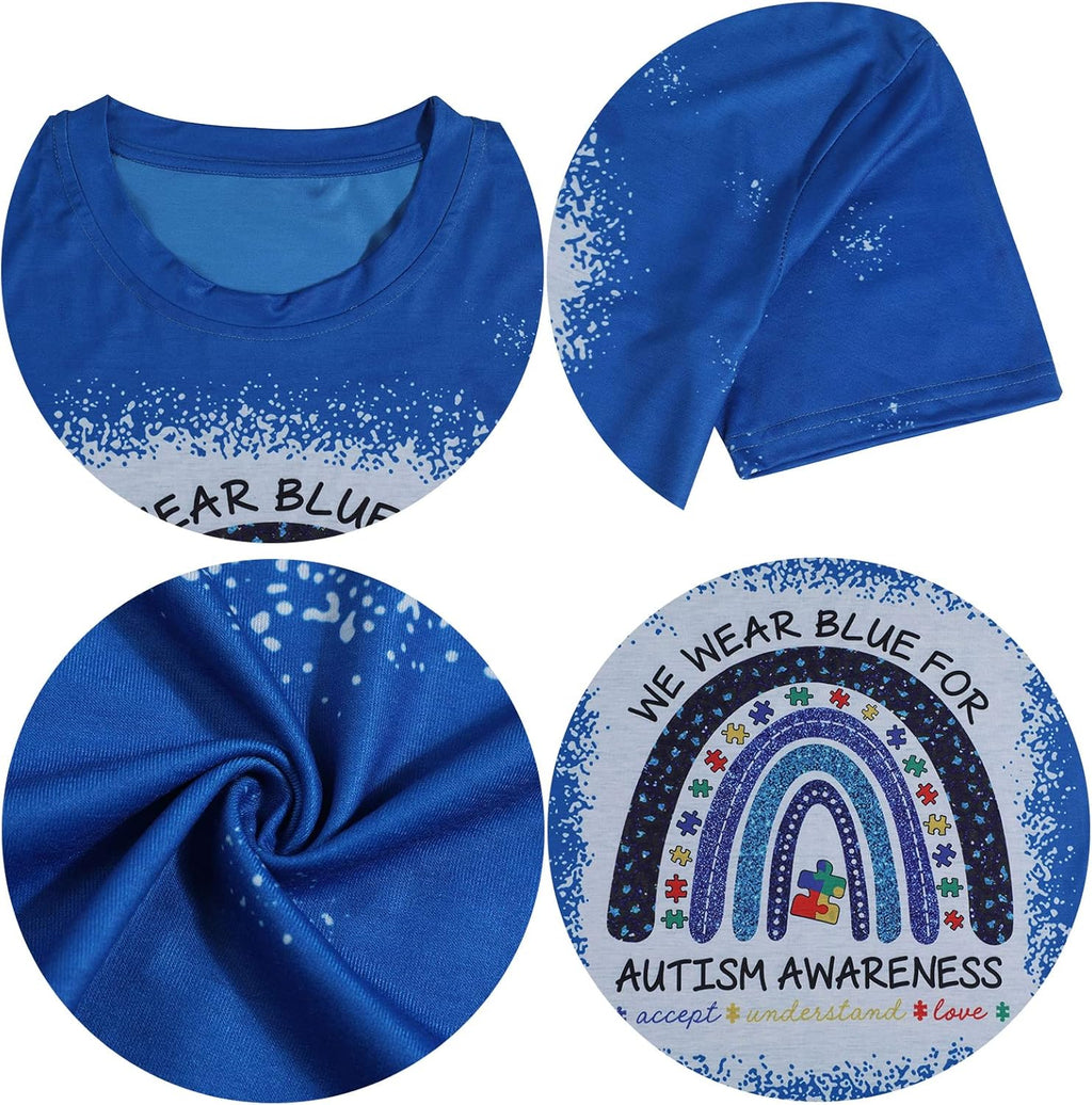 Autism Awareness Shirt Women Autism T-Shirt Autism Acceptance Tops in April Blue Autism Rainbow Tee Autism Mom Clothes