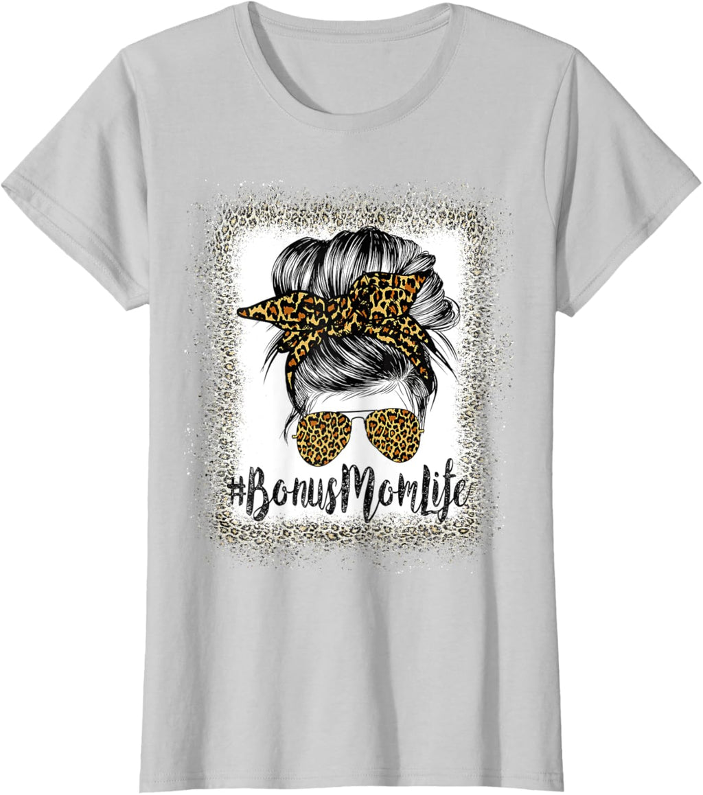 Bonus Mom Life Hair Bandana Glasses Leopard Mother's Day T