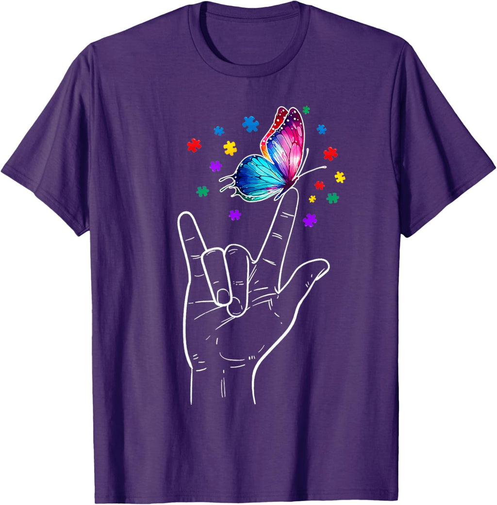 I Love You Hand Sign Language Butterfly Autism Awareness