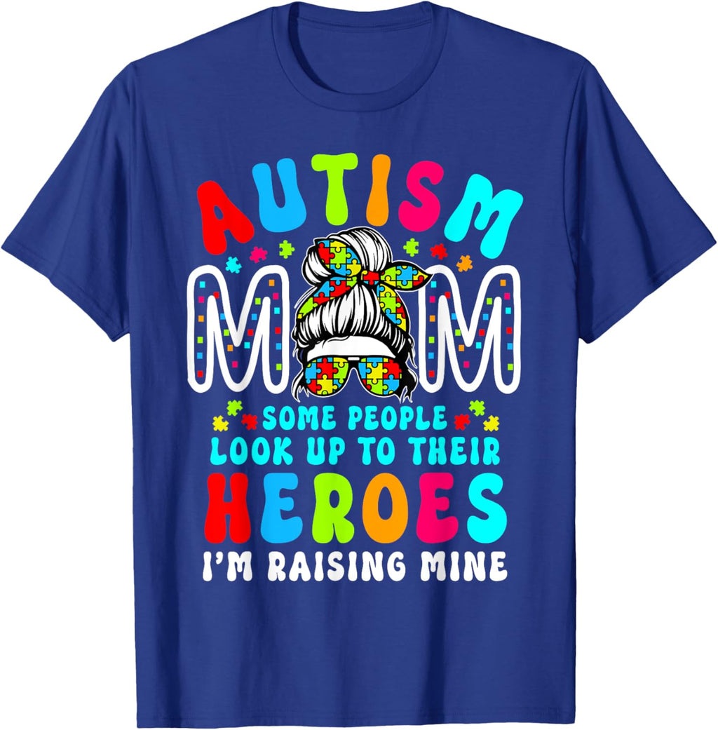 Autism Mom Raising Hero Groovy Messy Bun Autism Awareness