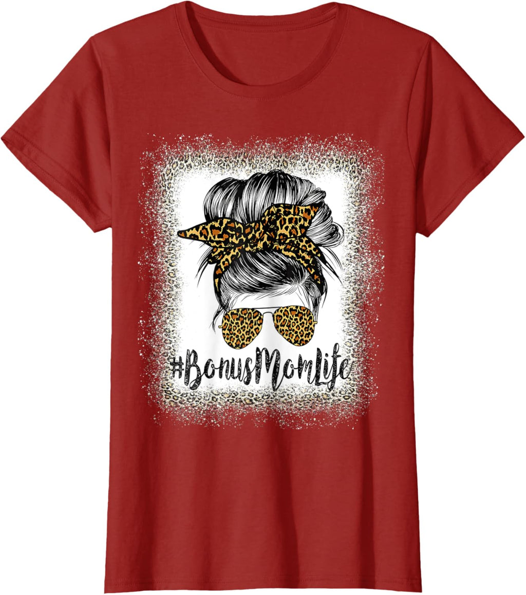 Bonus Mom Life Hair Bandana Glasses Leopard Mother's Day T